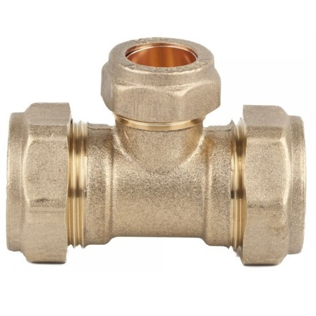 Reducer Tee 22mm x 22mm x 15mm Brass Compression