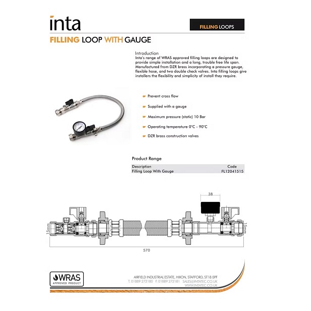 Filling Loop With Gauge Data Sheet