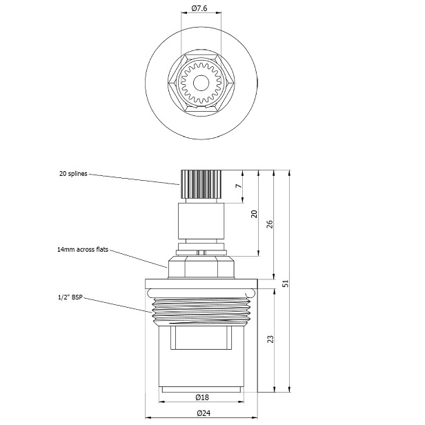 Bristan Cashew Tap Cartridge Dimensions