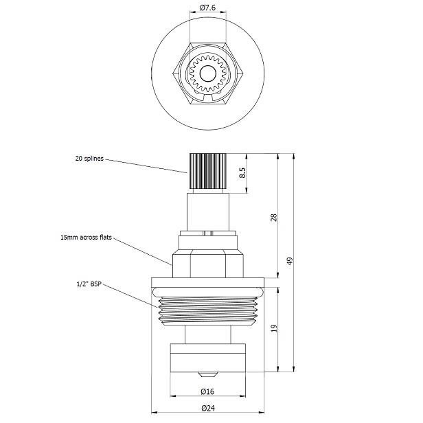 half inch bsp screw down tap cartridge 786 dimensions