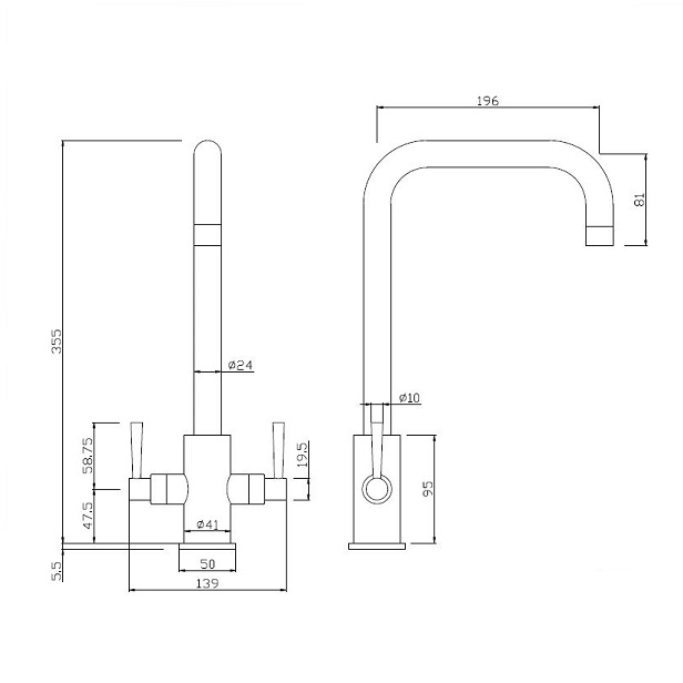 Don Luxury Cruciform Kitchen Sink Mixer dimensions