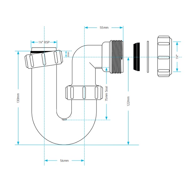 32mm swivel p trap dimensions