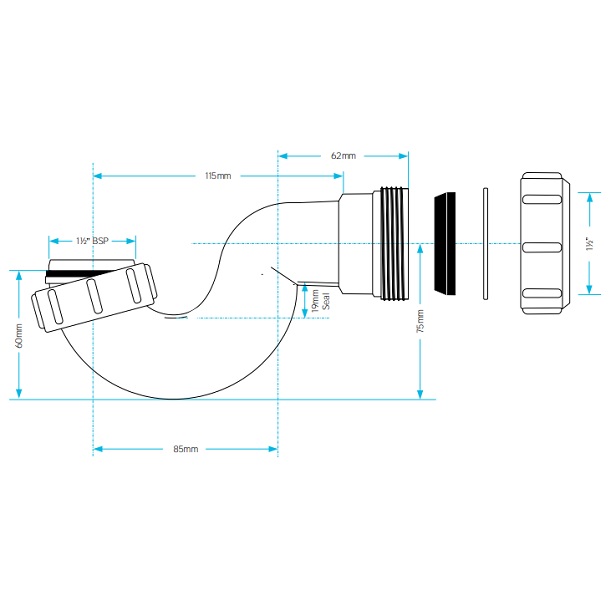 shallow seal bath trap dimensions