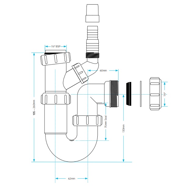 single nozzle sink trap dimensions