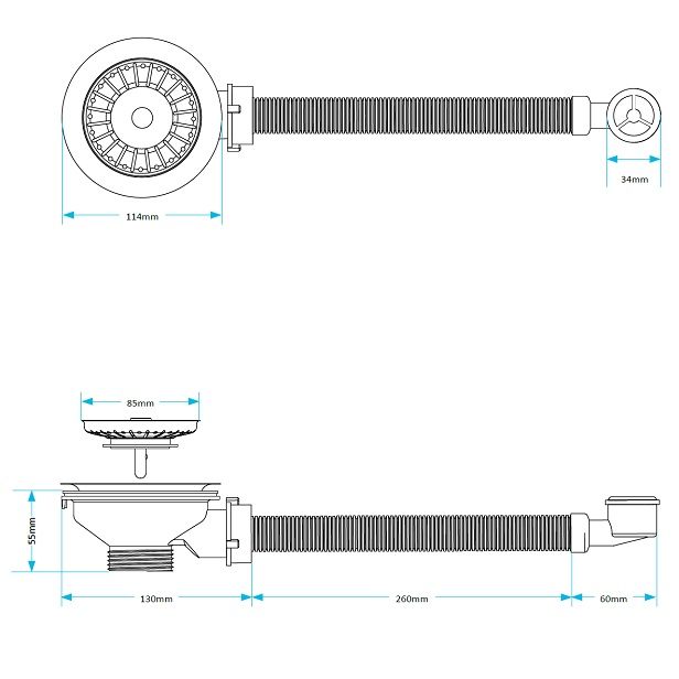 Basket Strainer Waste Round Overflow Schematic