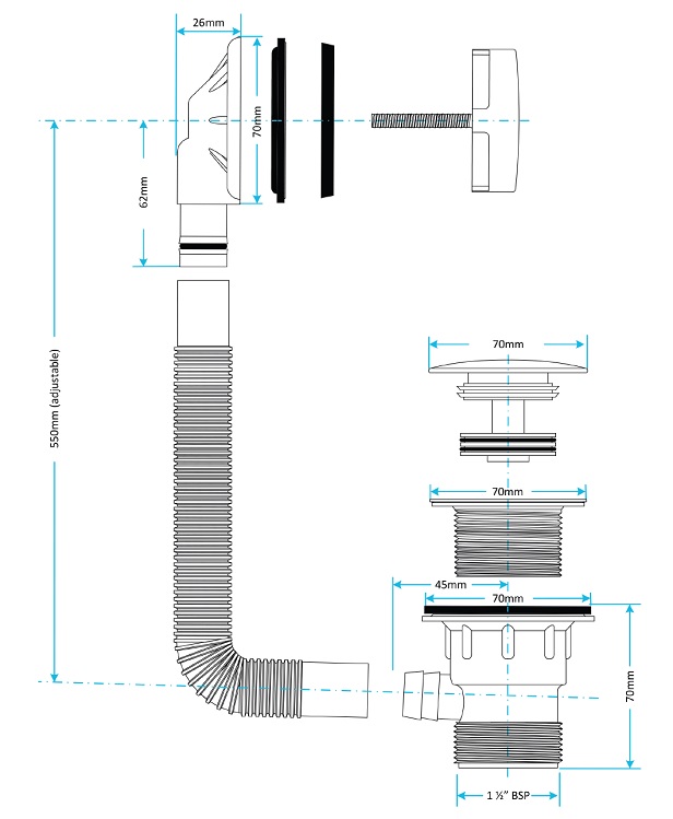 Clicker Combination Bath Waste Schematic